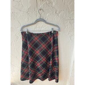 Vintage 80s Plaid Wool Skirt ILGWU Dark Academia Preppy Tartan A-Line 14